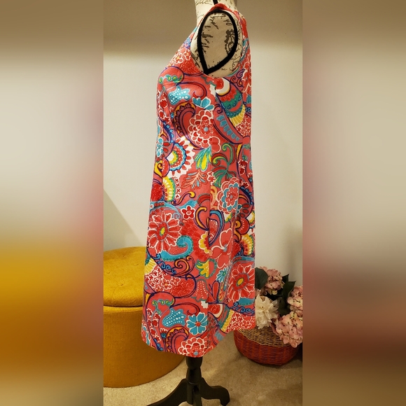 TALBOTS WOMEN'S Pink Sleeveless Textured Shift Dress-Mod Floral,Size 6. - Picture 3 of 10